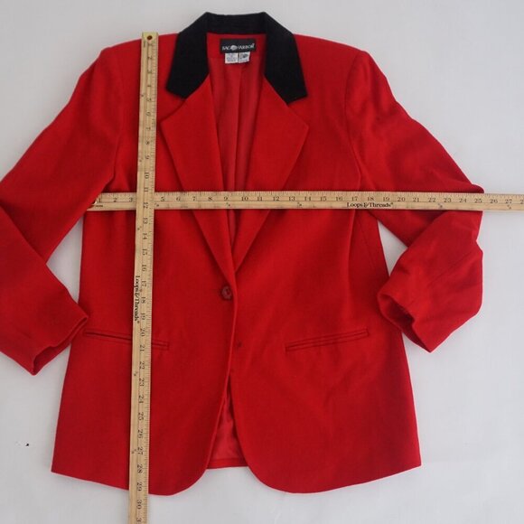 Vintage Sag Harbor Red 100% Wool w Black Collar Single Button Blazer Size 10 - Picture 4 of 13